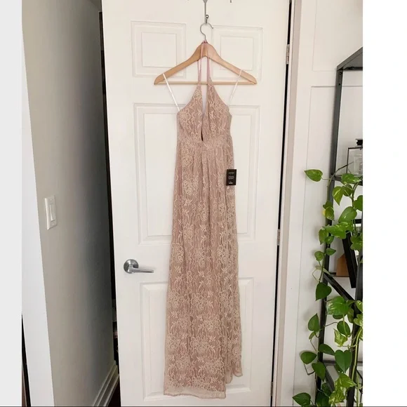 Stolen Moments Dusty Pink Lace-Up Lace Maxi Dress - Picture 10 of 14